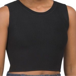 NWT House of Harlow 1960 Crew Neck Crop Compression Knit Top in Black | Size XS